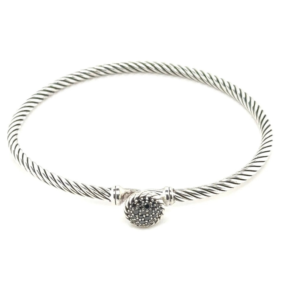 David Yurman Cable Sterling Silver Pave black Diamond Hook Clasp Bracelet
